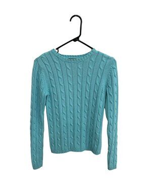 Izod XS Cable Knit Turquoise Cotton Pullover Sweater Soft Girl Cozycore